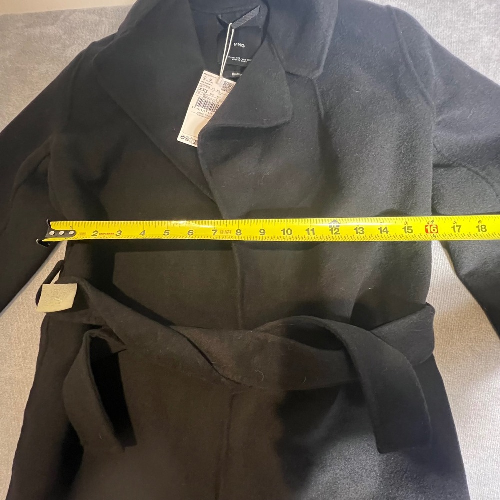 Mango MNG Abrigo Classic Handmade Black Long Wrap Coat Belted XXS - Picture 7 of 7